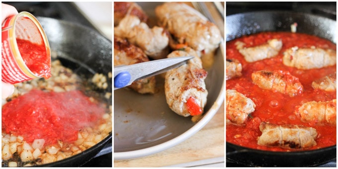 Steps to make stuffed veal rollaini in tomato sauce