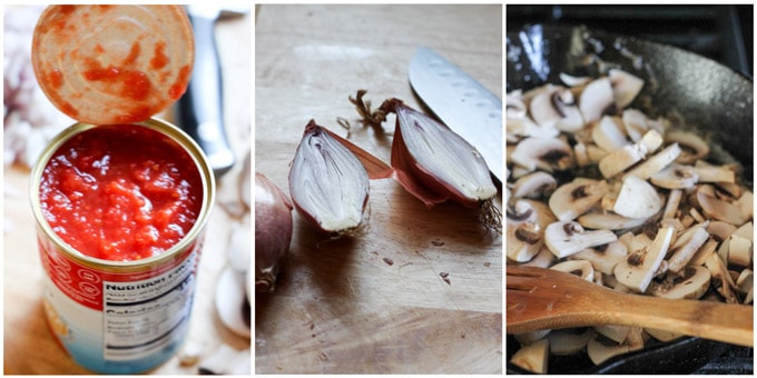 Process shots of making classic French chicken with chasseur sauce