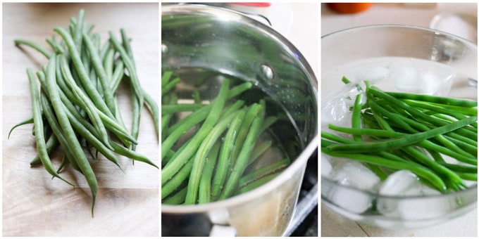 Process shots of making french salad with green beans