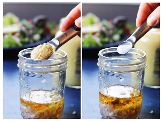 Process photos of making French salad dressing