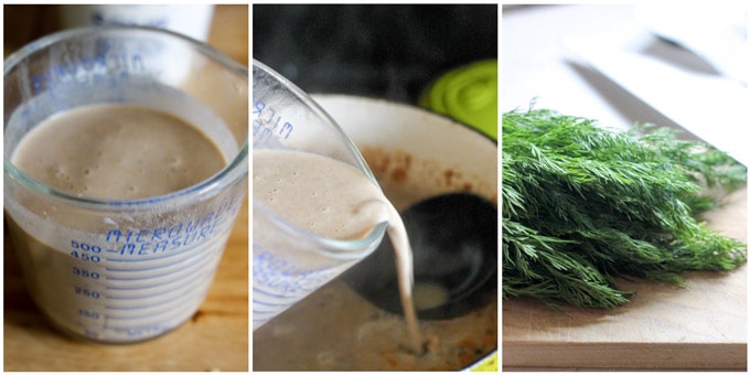 Process photos of cooking mushroom soup