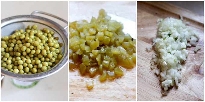 Process shots of making Olivier Salad