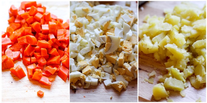 Process shots of making Russian Potato Salad