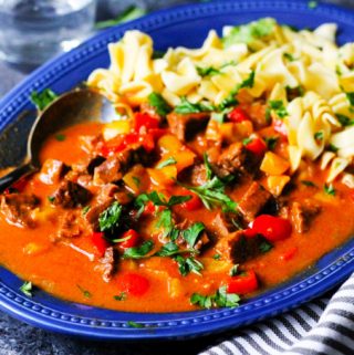 Easy Hungarian Goulash from Instant Pot on a plate