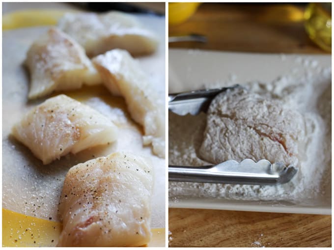 Process shots of making pan fired cod