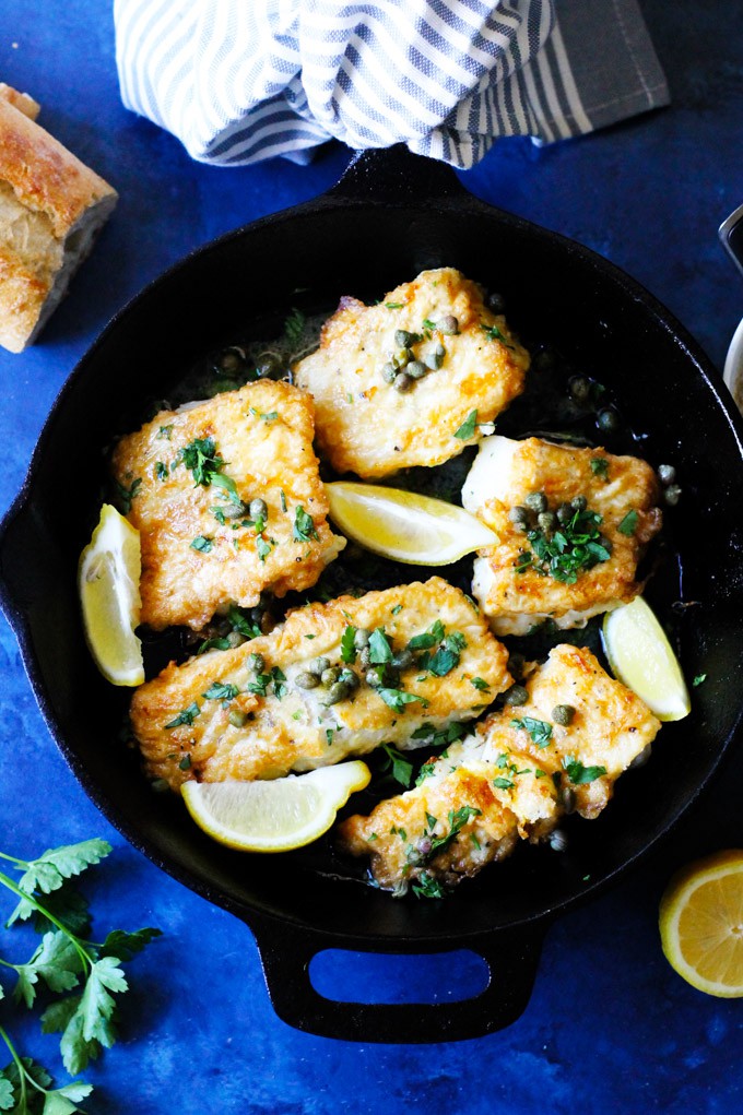 This Pan Fried Cod with Meuniere Sauce comes together in just 15 minutes! No gimmicks...it really is super simple. With just a few steps and your dinner is ready. And it will wow your kitchen patrons. Pan fired fish wit French Meuniere sauce