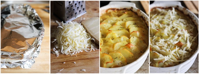 Process shots of finishing up the Potatoes Boulangere