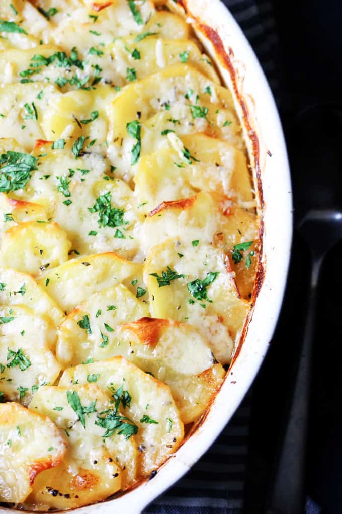 French Potatoes Boulangere in a dish