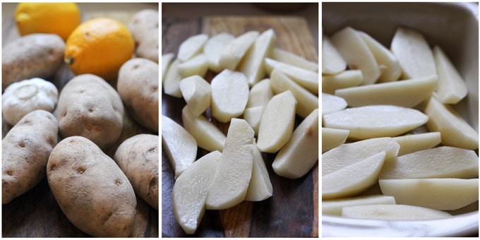Process shots of making Greek Lemon Potatoes
