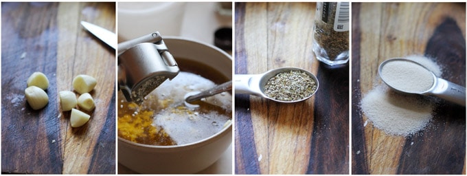 Process shots of making Greek roasted potatoes with lemon