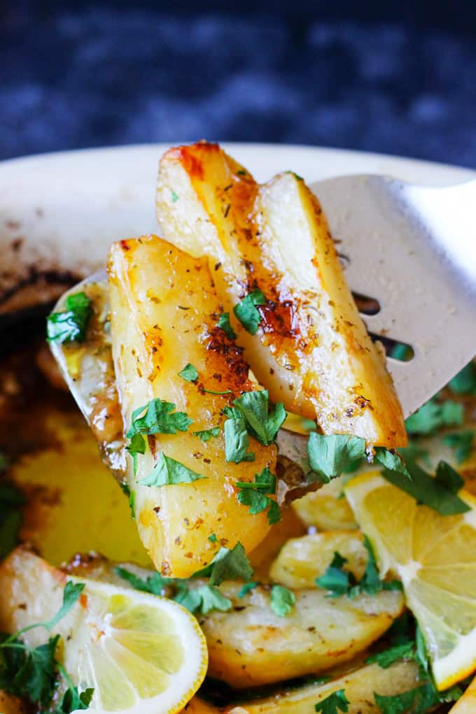 Close up of Greek Lemon Potatoes