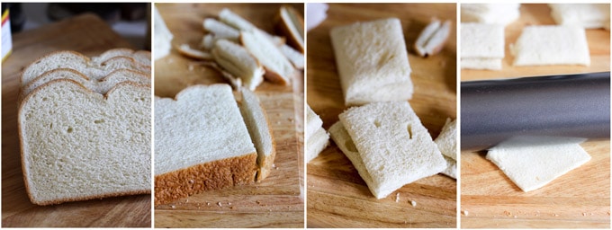 Preparing the bread for orange duck bites