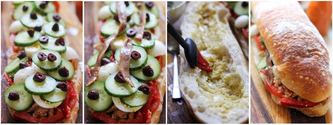 Preparing French Sandwich Pan Bagnat process shots