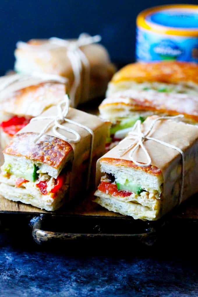 French Tuna Sandwiches on a serving board