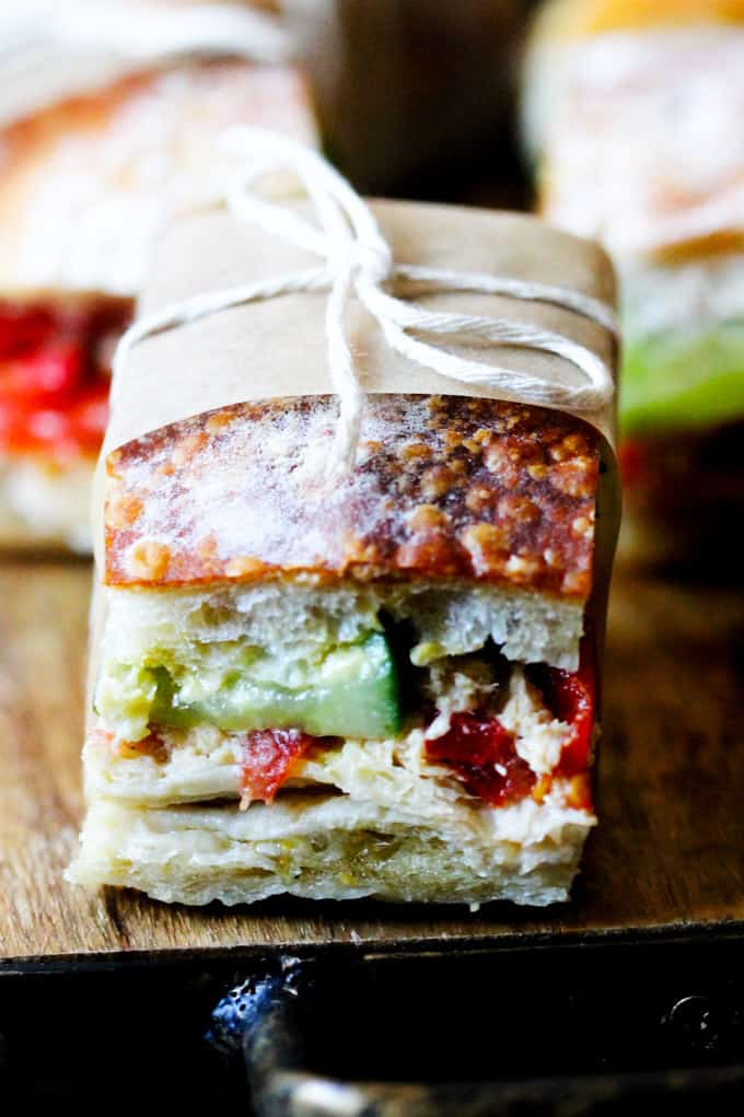 Close up shot of Pan Bagnat, French picnic sandwich