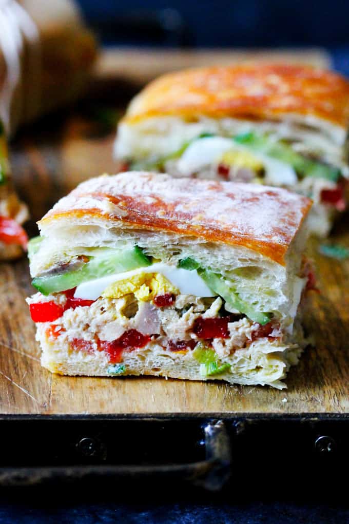 Cut up Pan Bagnat French Sandwich