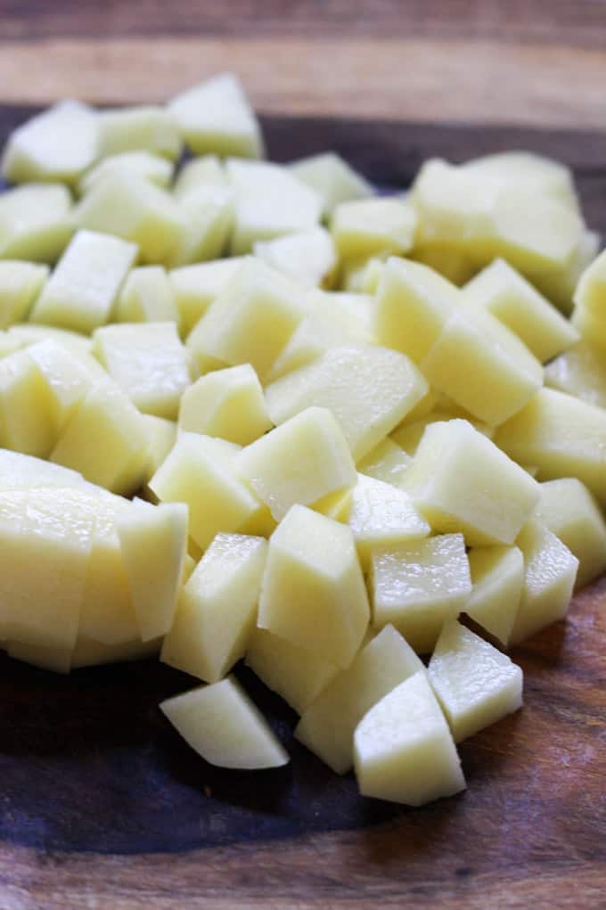 Cut up Idaho potatoes