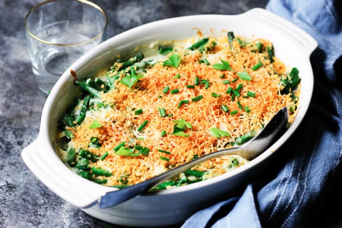 Horizontal shot of green bean casserole