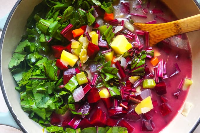 Veggies cooking in a pot