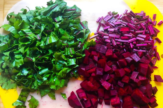 Cut up beets and beets greens