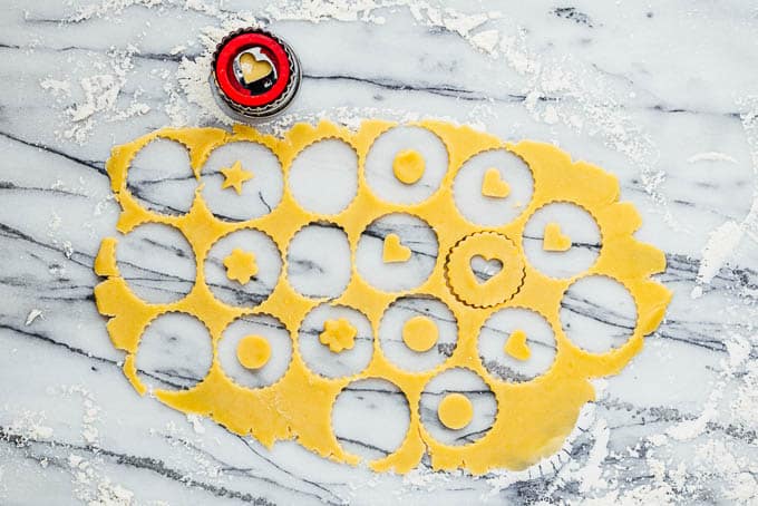 Cut up dough for Linzer cookies