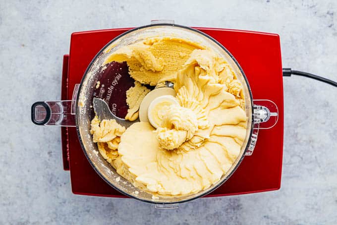 Picture of ingredients for Linzer cookies in a food processor