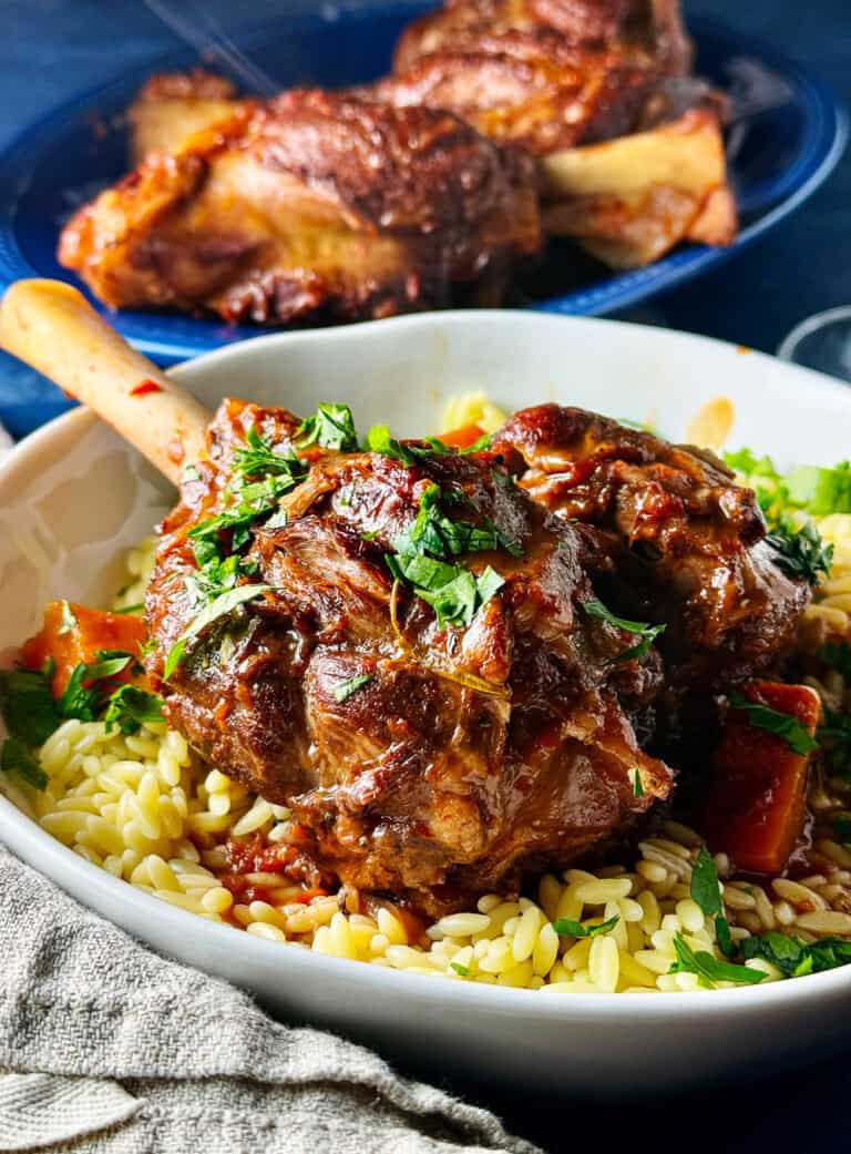 Braised Lamb Shanks with Greek Flavors
