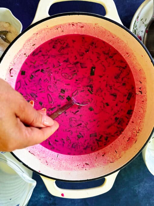 Process photos for making cold borscht