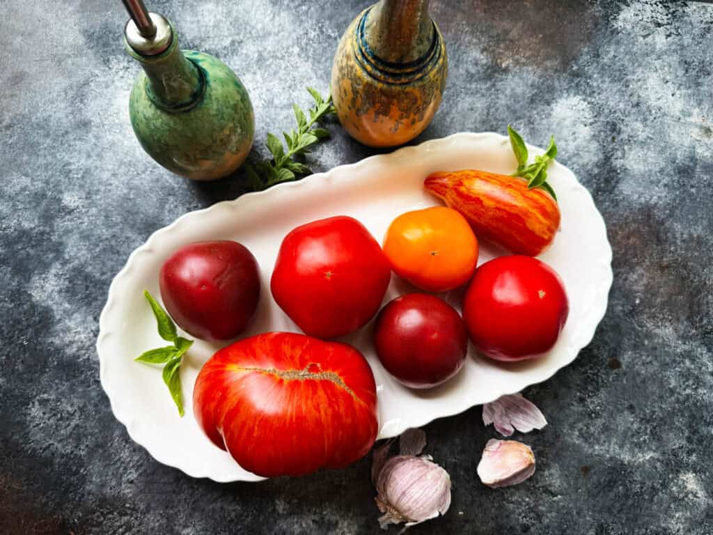Ingredients for this heirloom tomato salad recipe