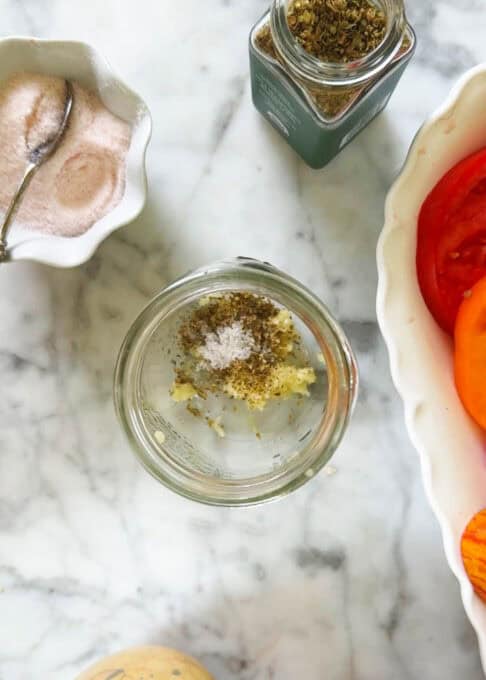 Minced garlic and salt in a mason jar