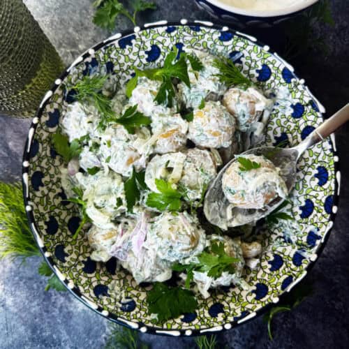 Overhead of new potato salad