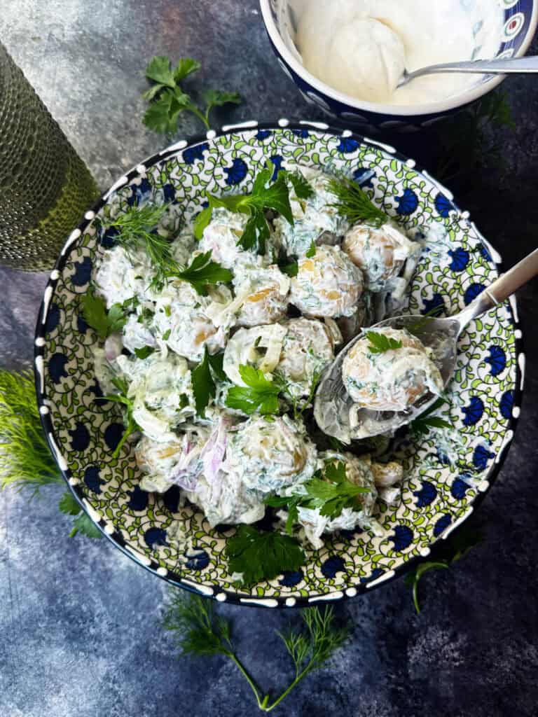 Overhead of new potato salad