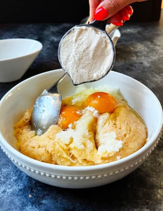 Flour is added to the mixture