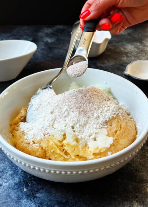 Salt is added to the potato mixture