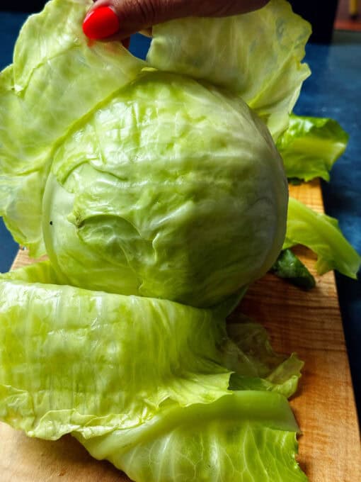 Removing cabbage leaves