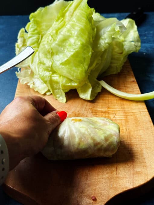 Cabbage roll on a chopping board