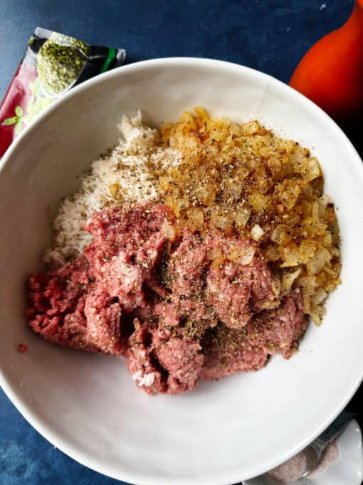 Filling ingredients added to a bowl