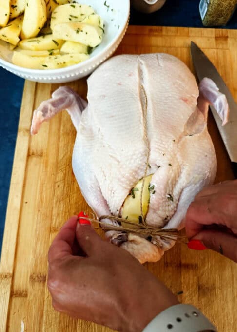 Duck's legs tied with twine