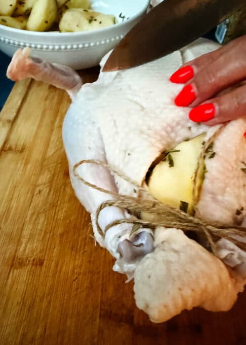 Closeup of duck with skin scored