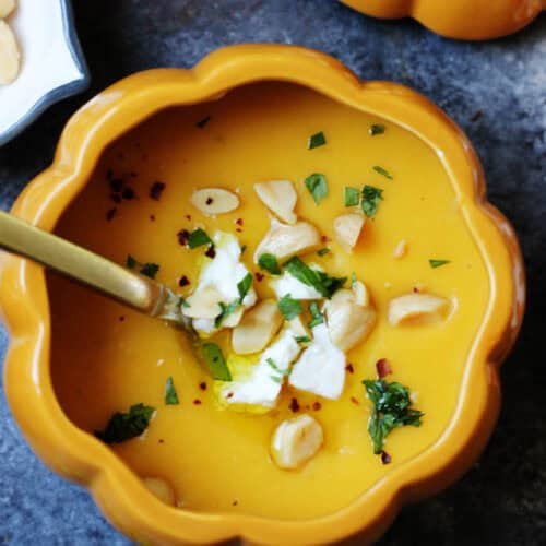 A bowl of simple roasted butternut squash soup