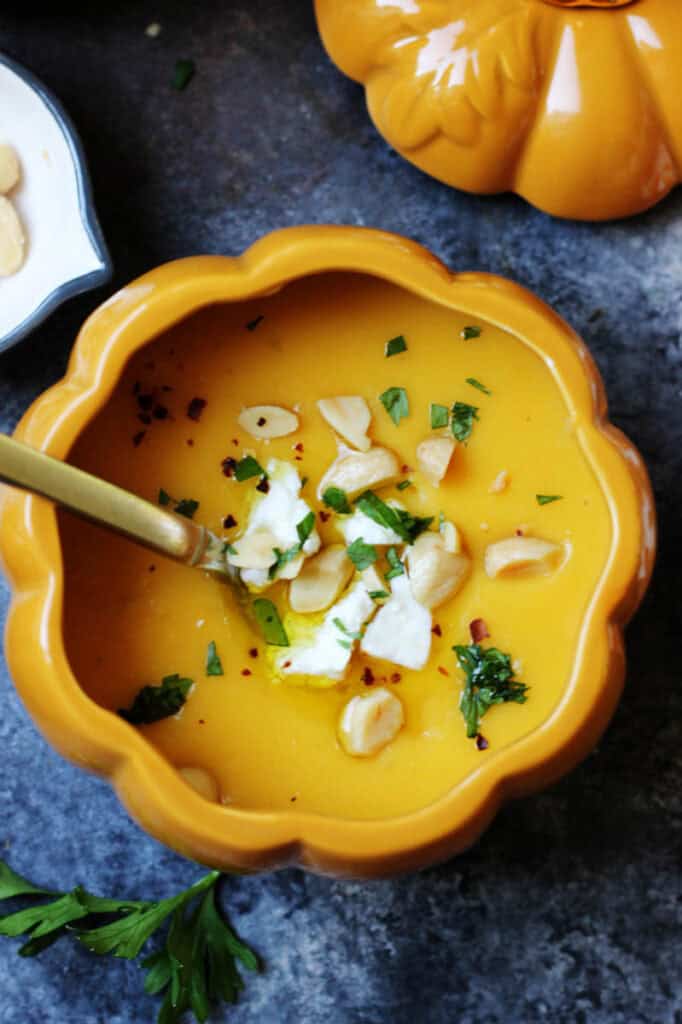 A bowl of simple roasted butternut squash soup