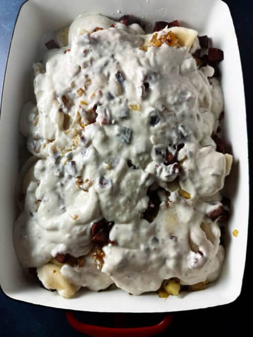 Last of the mushroom soup is added